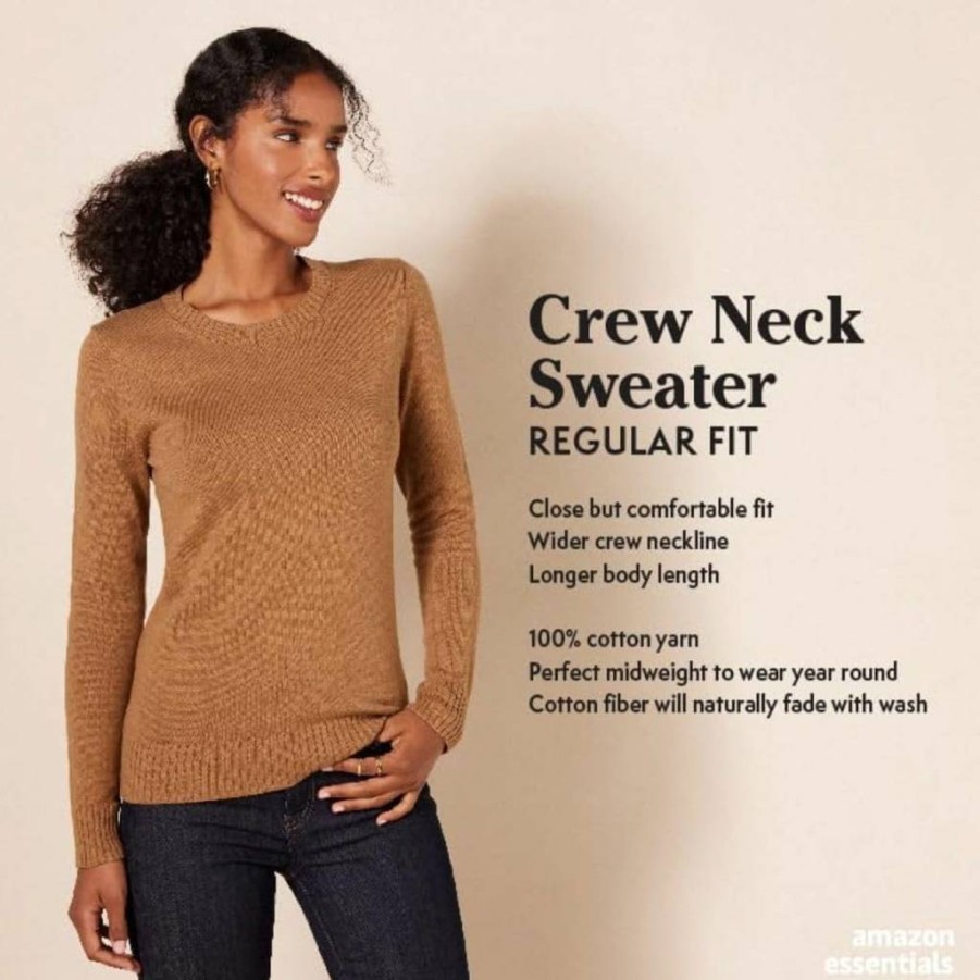 Amazon Essentials Women's Plus Size 100% Cotton Crewneck Sweater, Soft Casual Pullover Top