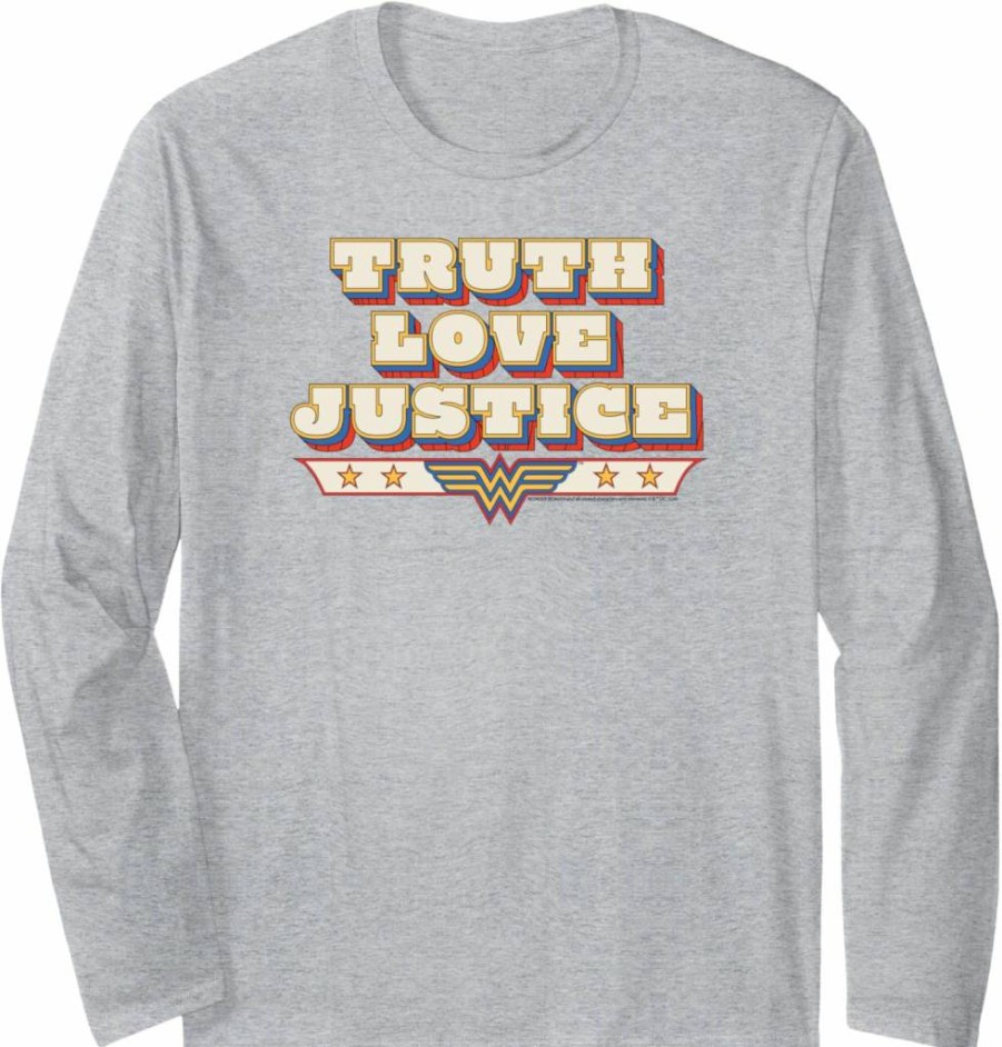 Amazon Essentials Wonder Woman Graphic Long Sleeve T-Shirt - DC Comics Truth Love Justice Tee for Women