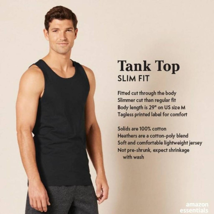 Amazon Essentials Men's Slim-Fit Tank Top - Breathable Casual Sleeveless Shirt for Summer
