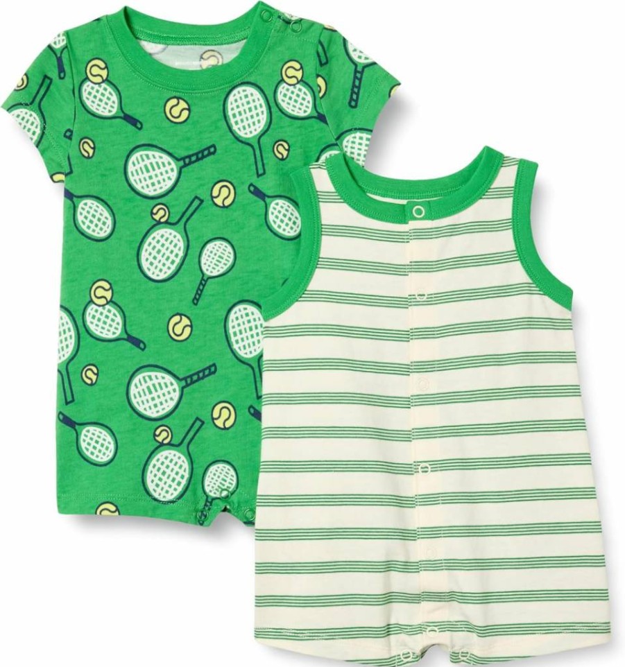 Amazon Essentials Baby Romper Set - 2-Pack Unisex Sleeveless & Short-Sleeve Outfits for Infants