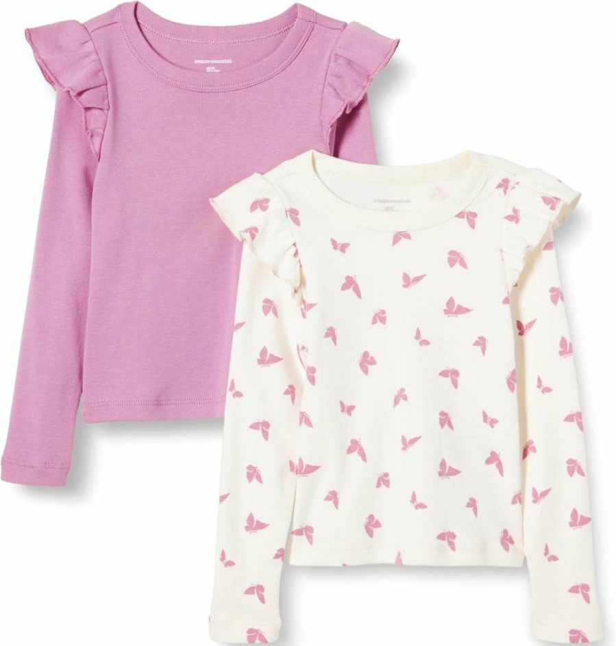 Amazon Essentials Girls & Toddlers' 2-Pack Long Sleeve Ruffle Tee Shirts