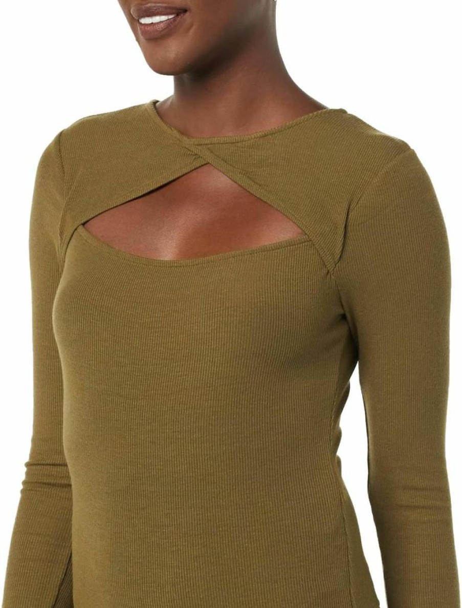 Amazon Essentials Women's Long Sleeve Ribbed Cutout Bodysuit - Stretchable Comfort Fit Casual Wear