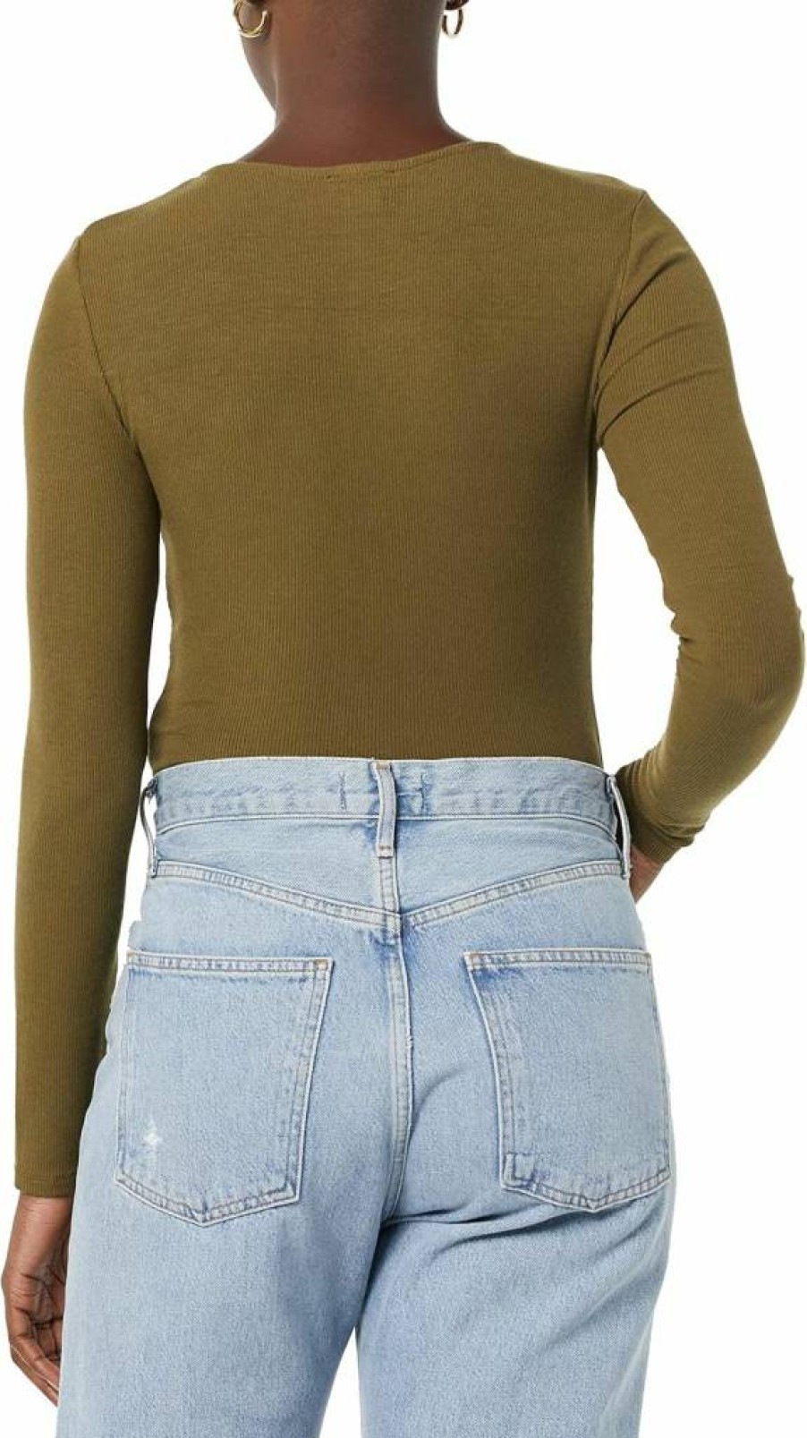 Amazon Essentials Women's Long Sleeve Ribbed Cutout Bodysuit - Stretchable Comfort Fit Casual Wear