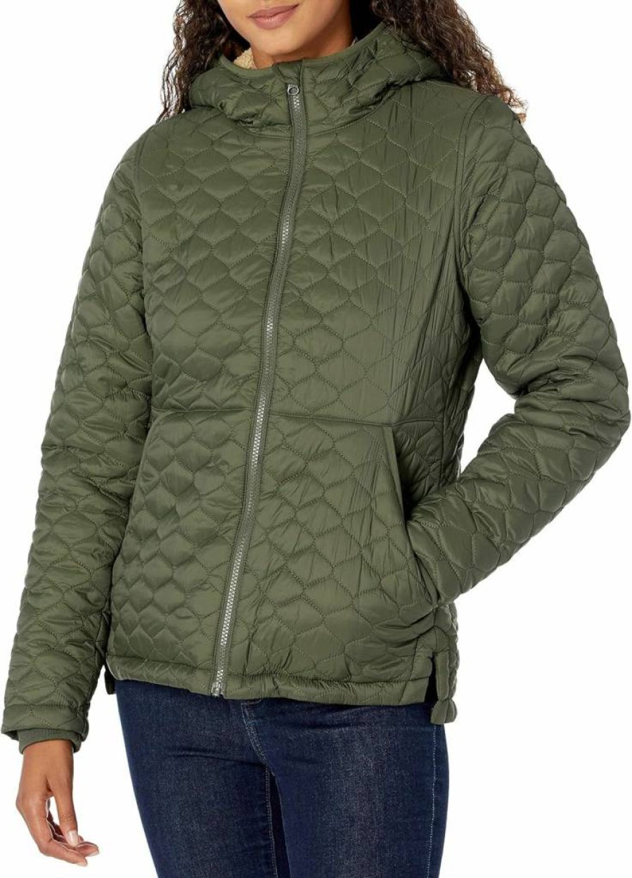 Amazon Essentials Women's Water-Resistant Quilted Puffer Jacket with Sherpa Lining & Full-Zip Hooded Design