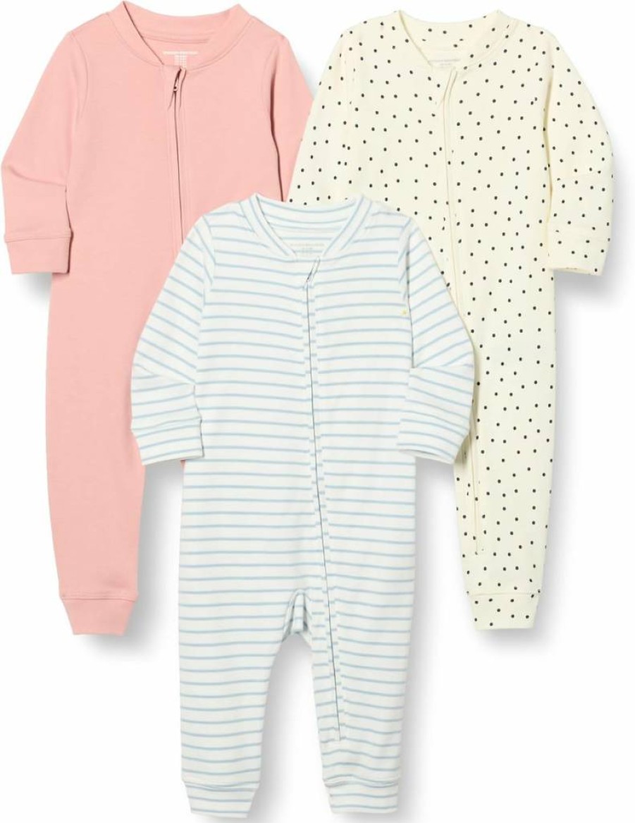 Amazon Essentials Unisex Baby Cotton Zip-Up Sleepsuits, 3-Pack, Soft & Comfortable Footless Pajamas