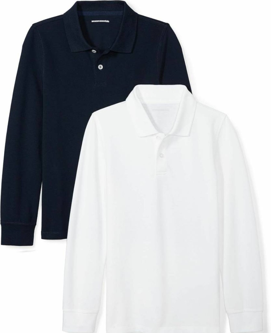 Amazon Essentials Boys & Toddlers' Long-Sleeve Polo Shirts Multipack - Soft Pique Cotton, Comfort Fit, Durable Kids' Polos