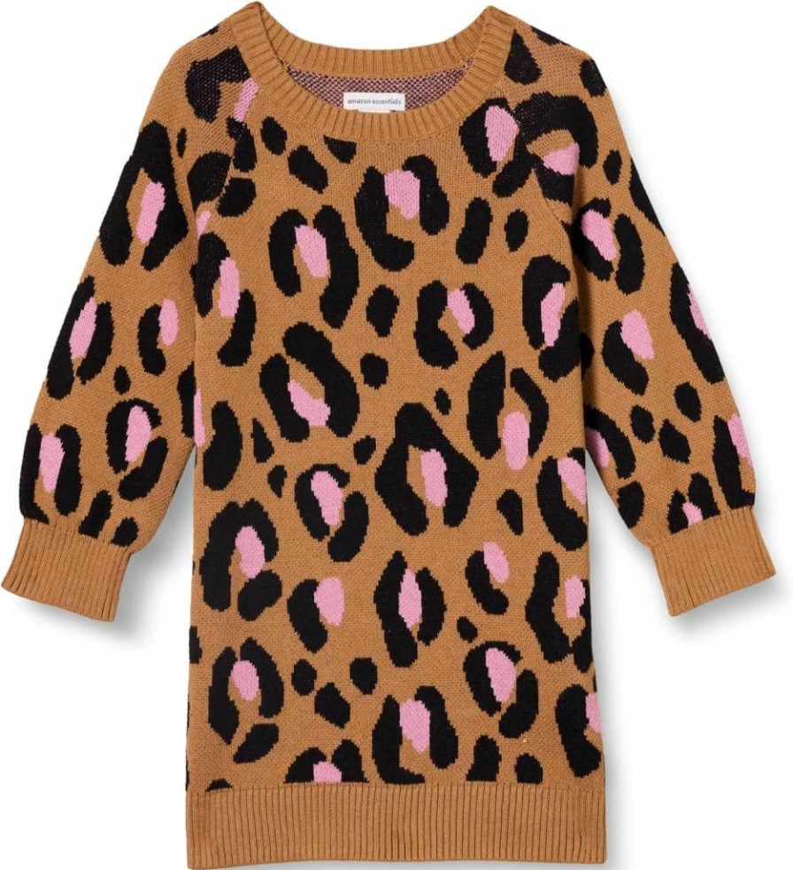 Amazon Essentials Girls' & Toddlers' Casual Long Sleeve Raglan Sweater Dress - Soft Knit Comfortable Playwear
