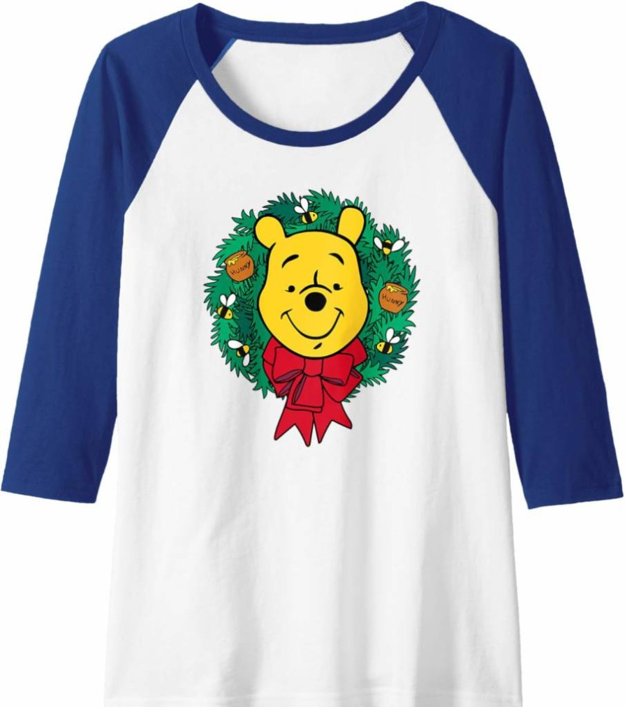 Amazon Essentials Winnie The Pooh Christmas Graphic Raglan Baseball Tee for Holiday Festive Wear