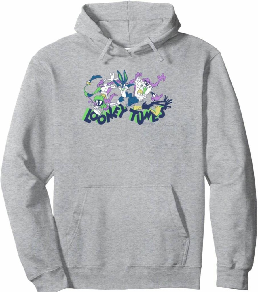 Amazon Essentials Looney Tunes Green Pullover Hoodie with Running Characters Logo