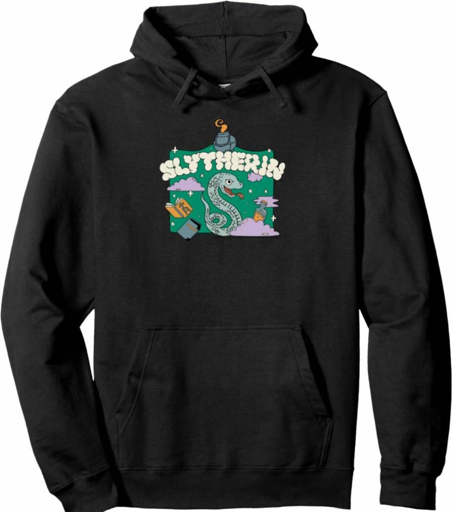 Amazon Essentials Men's Harry Potter Slytherin House Cartoon Hooded Pullover Sweatshirt