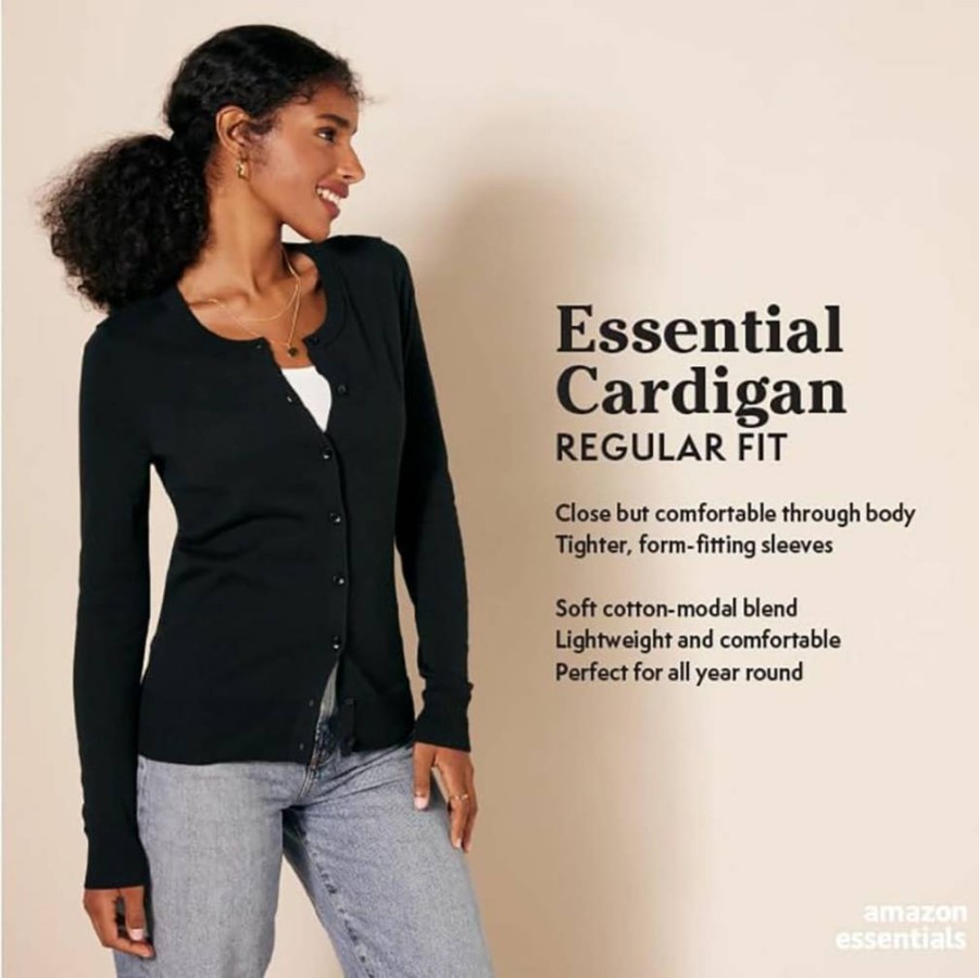 Amazon Essentials Women's Plus Size Lightweight Knit Cardigan Sweater, Soft Crewneck Open Front Casual Cover-Up