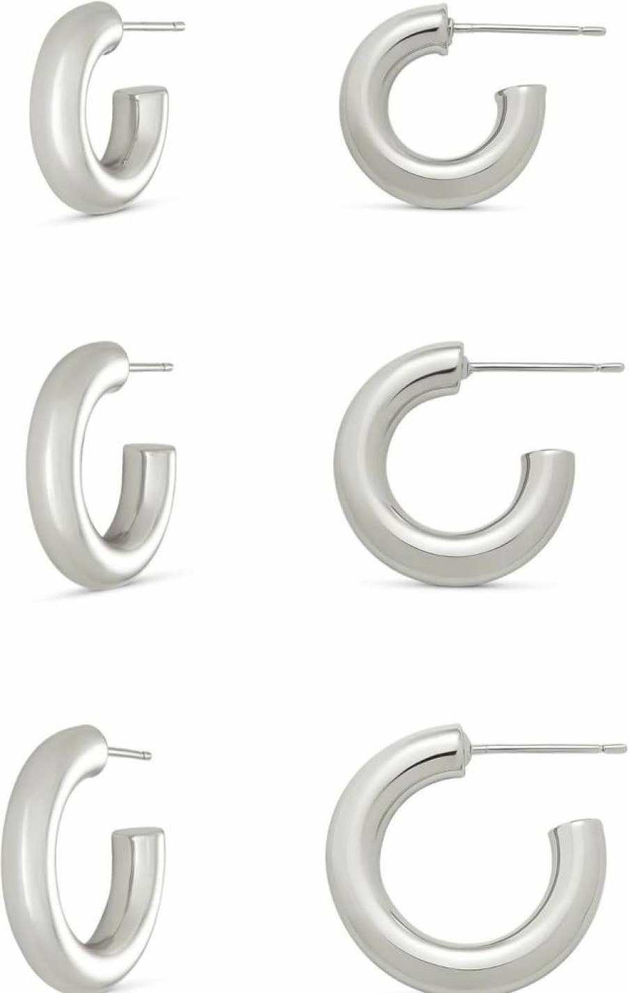 Amazon Essentials 14K Gold & Sterling Silver Plated Thick Tube Hoop Earrings Set for Women