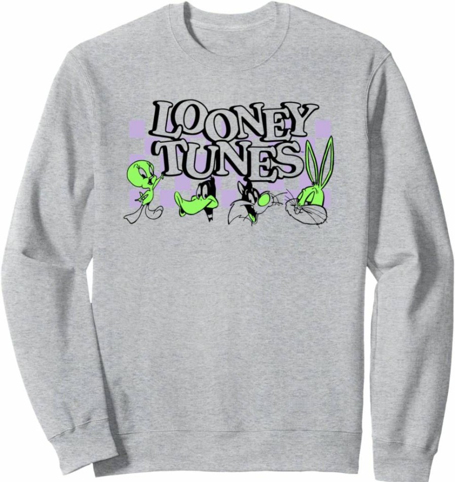 Amazon Essentials Looney Tunes Graphic Sweatshirt with Checkerboard and Green Characters Design