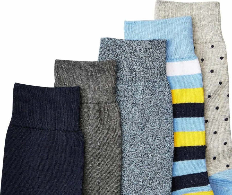 Amazon Essentials Men's Dress Socks 5-Pack - Soft, Breathable & Stylish Patterned Casual Socks for Everyday Wear
