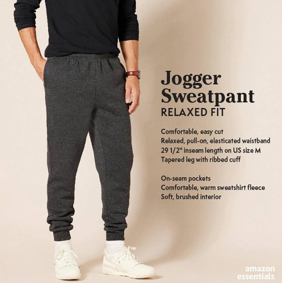 Amazon Essentials Men's Fleece Relaxed-Fit Joggers - Comfortable Casual Sweatpants for Everyday Wear