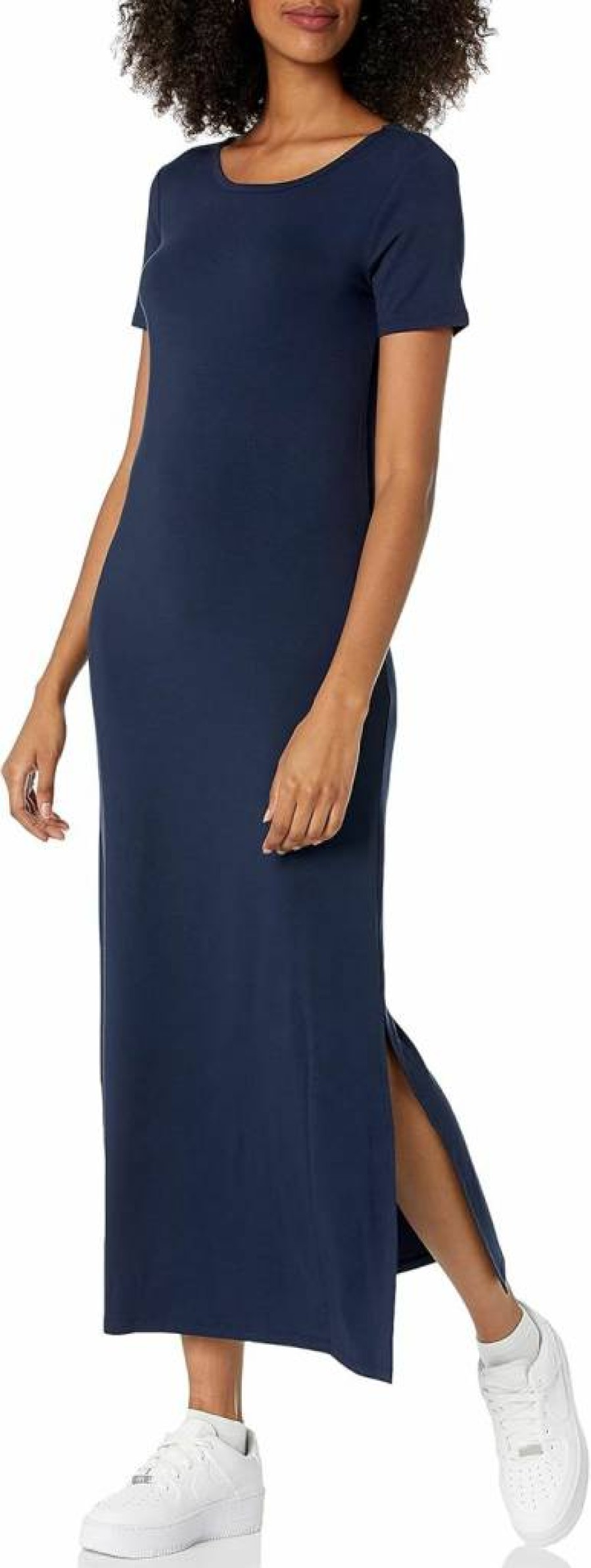 Amazon Essentials Women's Casual Short-Sleeve Crewneck Jersey Maxi Dress with Side Slit