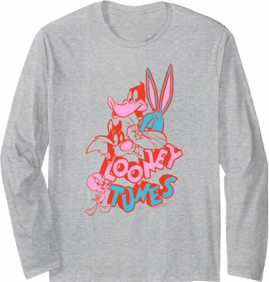 Amazon Essentials Looney Tunes Graphic Long Sleeve T-Shirt - Red & Pink Cartoon Character Print