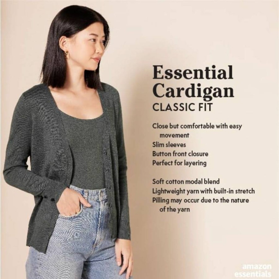 Amazon Essentials Women's Plus Size Lightweight V-Neck Cardigan Sweater - Soft Casual Knit Open Front Cover-Up