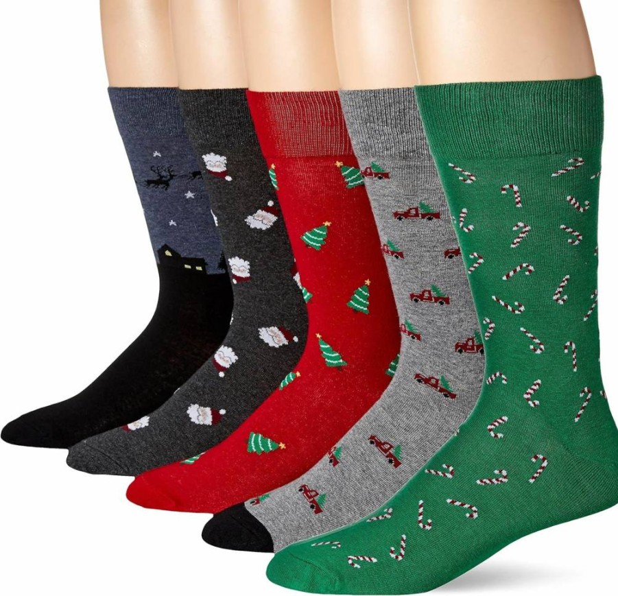 Amazon Essentials Men's Dress Socks 5-Pack - Soft, Breathable & Stylish Patterned Casual Socks for Everyday Wear