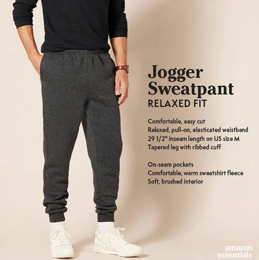 Amazon Essentials Men's Fleece Relaxed Fit Joggers - Comfortable Sweatpants for Casual Wear