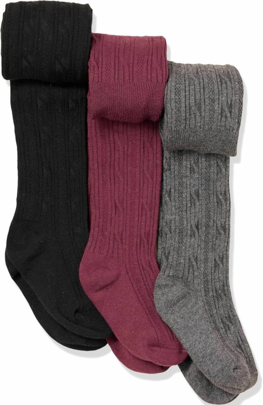 Amazon Essentials Girls' Cable Knit Tights 3-Pack, Soft Stretchable Winter Tights for Kids