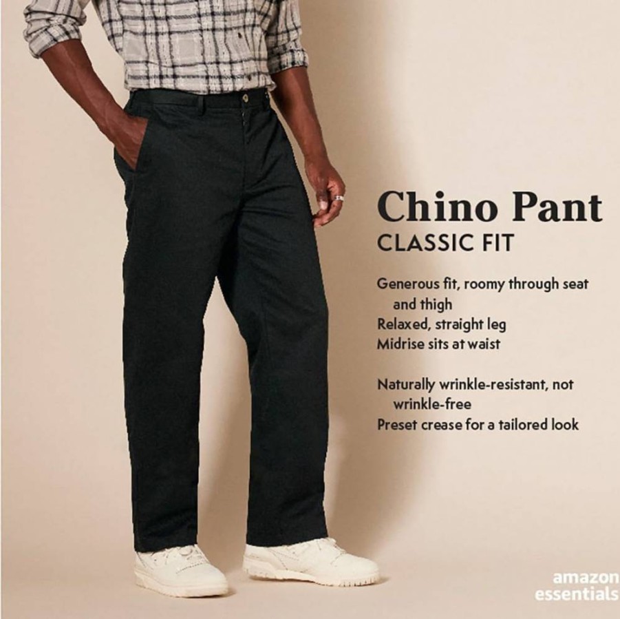 Amazon Essentials Men's Classic-Fit Wrinkle-Resistant Flat-Front Chino Pants for Big & Tall - Comfortable Stretch Dress Pants for Casual & Office Wear