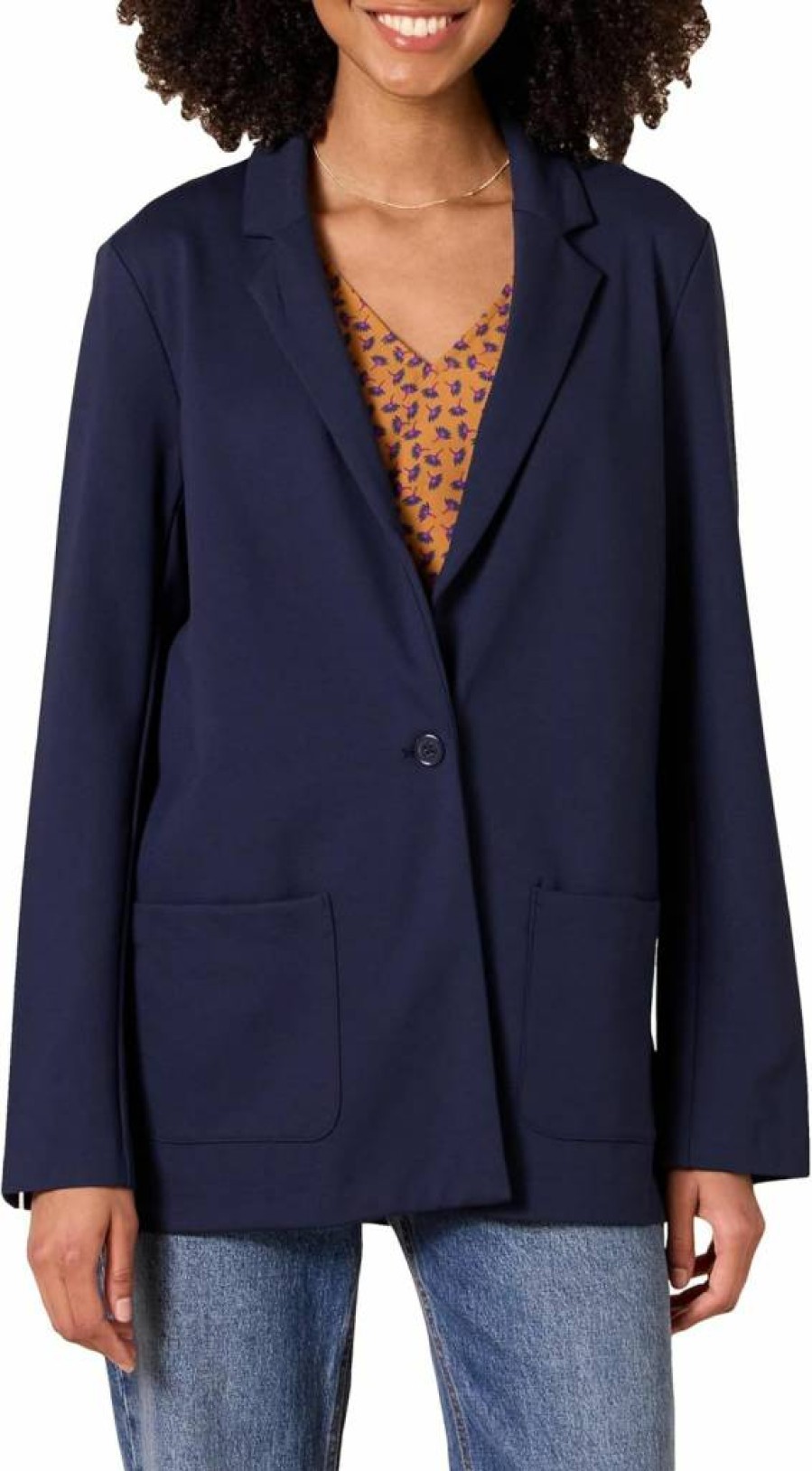 Amazon Essentials Women's Comfortable Relaxed-Fit Ponte Blazer Jacket for Office & Casual Wear