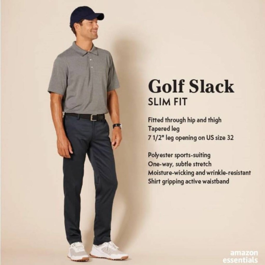 Amazon Essentials Men's Slim-Fit Stretch Golf Pants - Comfortable & Breathable for Casual & Sport Wear