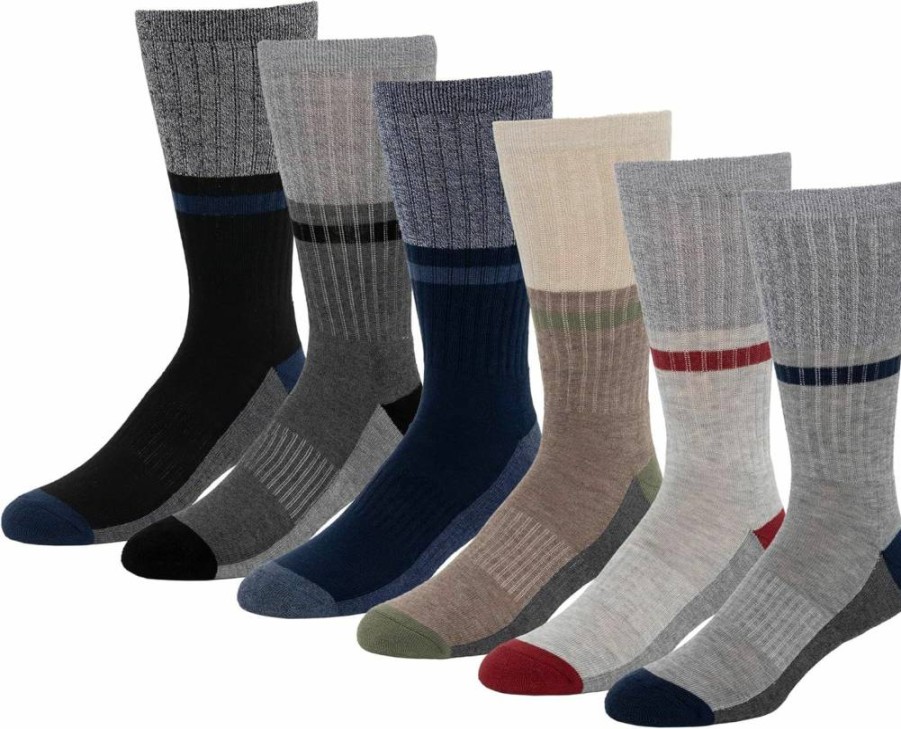 Amazon Essentials Men's Colorblock Crew Socks 6-Pack, Multi-Pack Casual Comfort Socks for Daily Wear