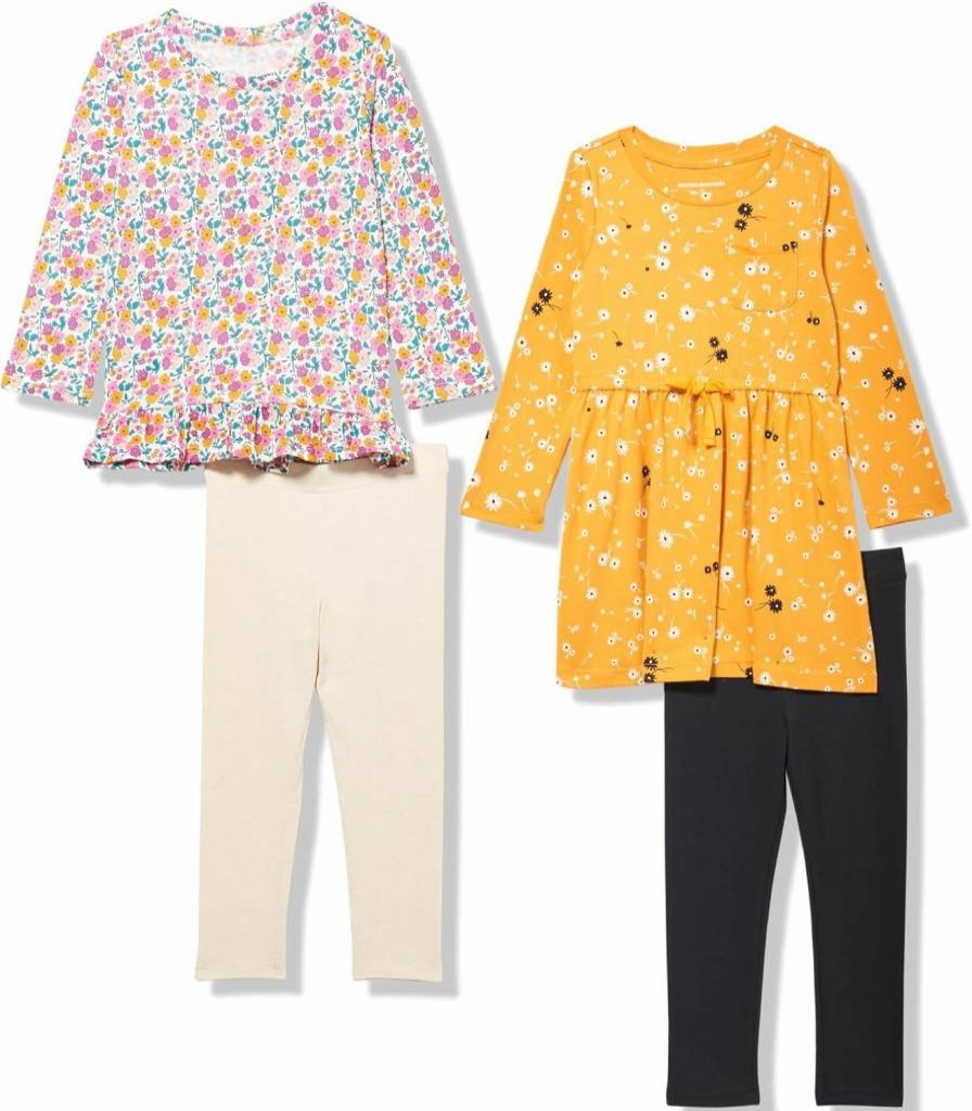 Amazon Essentials Girls & Toddlers' 4-Pack Long-Sleeve Outfit Sets | Comfortable Kids Clothing Bundle