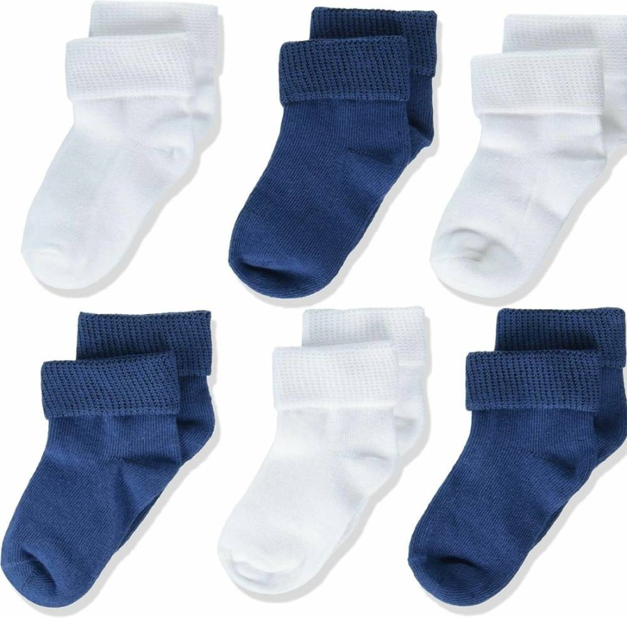 Amazon Essentials Baby Socks for Boys & Girls, 6-Pair Pack, Soft Cotton, Non-Slip, Turn Cuff Design, Newborn to 12 Months