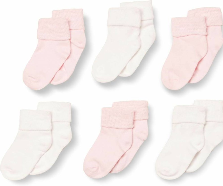 Amazon Essentials Baby Socks for Boys & Girls, 6-Pair Pack, Soft Cotton, Non-Slip, Turn Cuff Design, Newborn to 12 Months