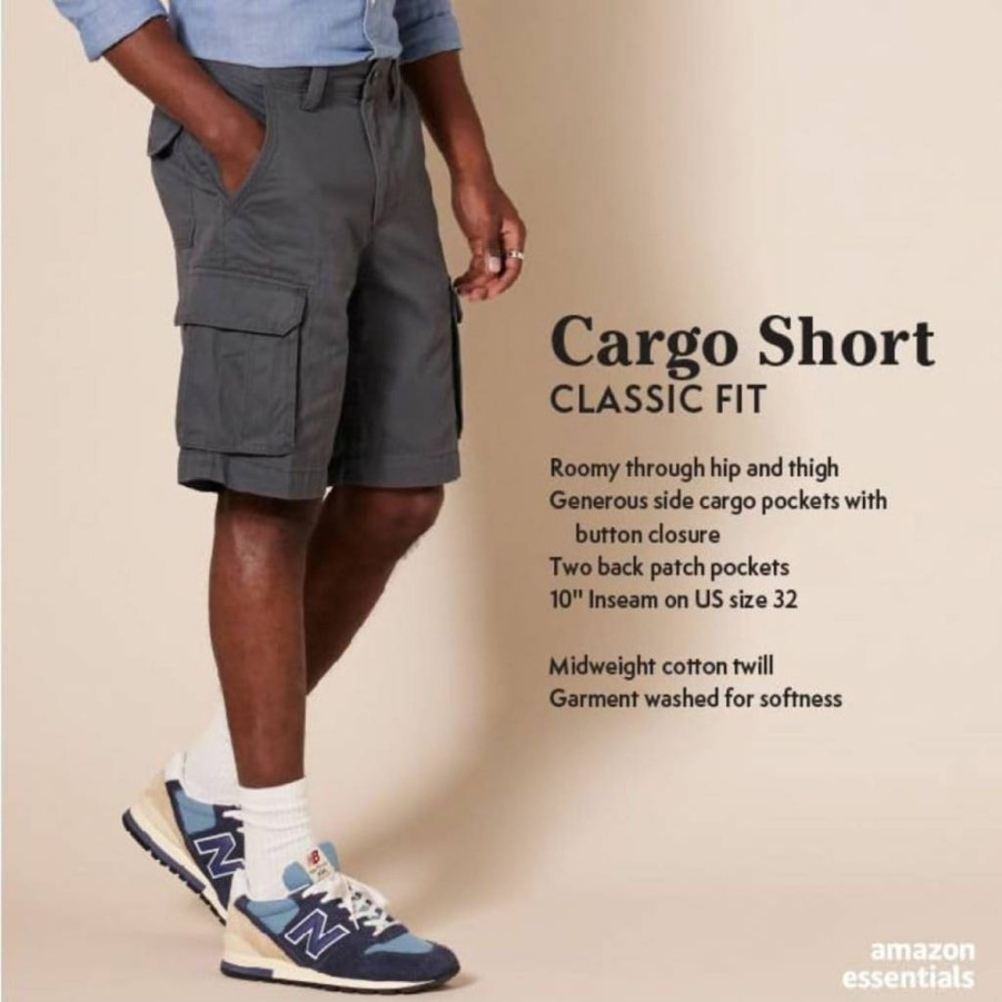 Amazon Essentials Men's 10" Classic-Fit Cargo Shorts for Big & Tall - Comfortable Casual Summer Shorts with Multiple Pockets