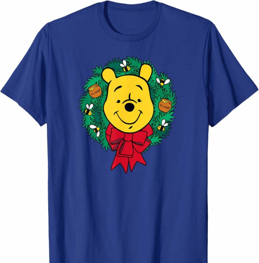Amazon Essentials Men's Holiday Christmas Winnie The Pooh Graphic T-Shirt, Blue, Small