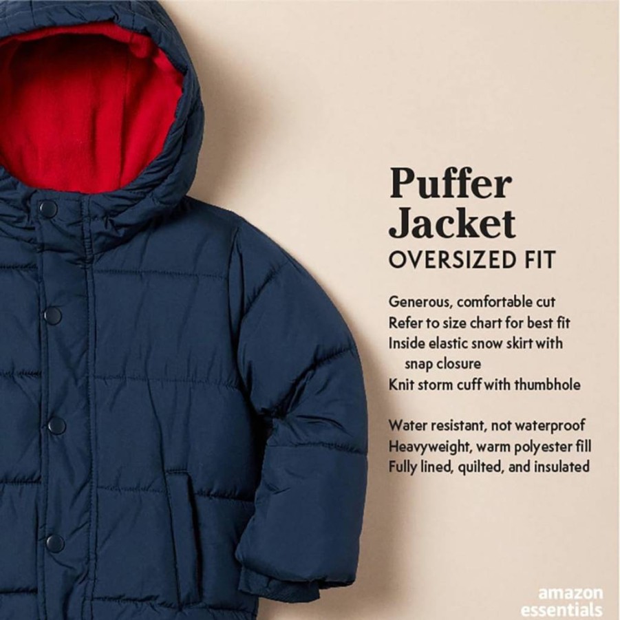Amazon Essentials Boys' Heavyweight Winter Hooded Puffer Jacket for Babies & Toddlers