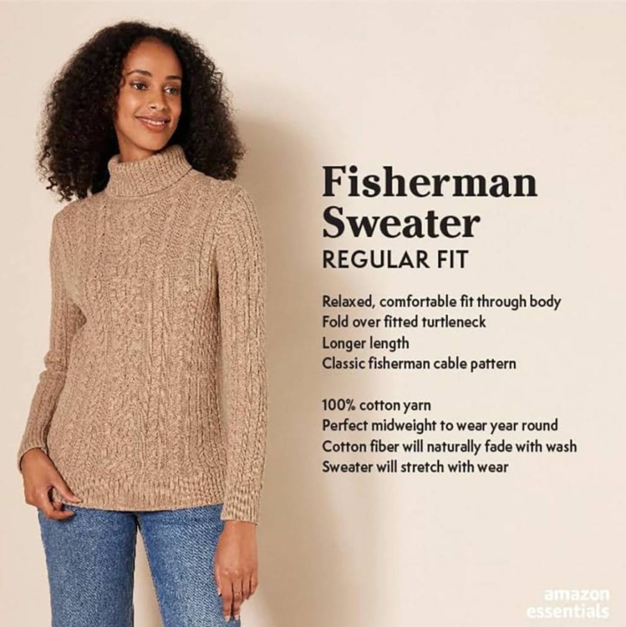 Amazon Essentials Women's Plus Size Fisherman Cable Knit Turtleneck Sweater