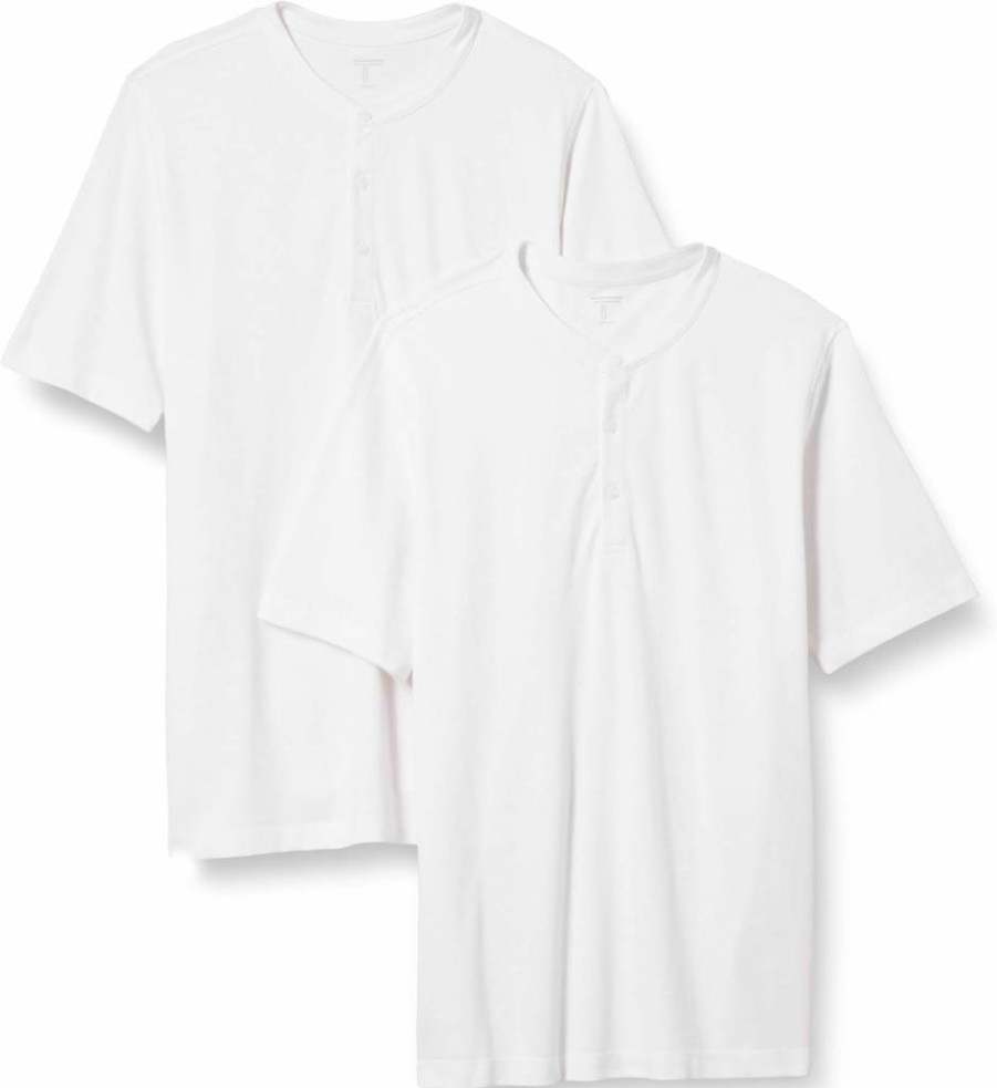 Amazon Essentials Men's Regular-Fit Short Sleeve Henley Shirt, 2-Pack, Pique Knit (Big & Tall Sizes Available)