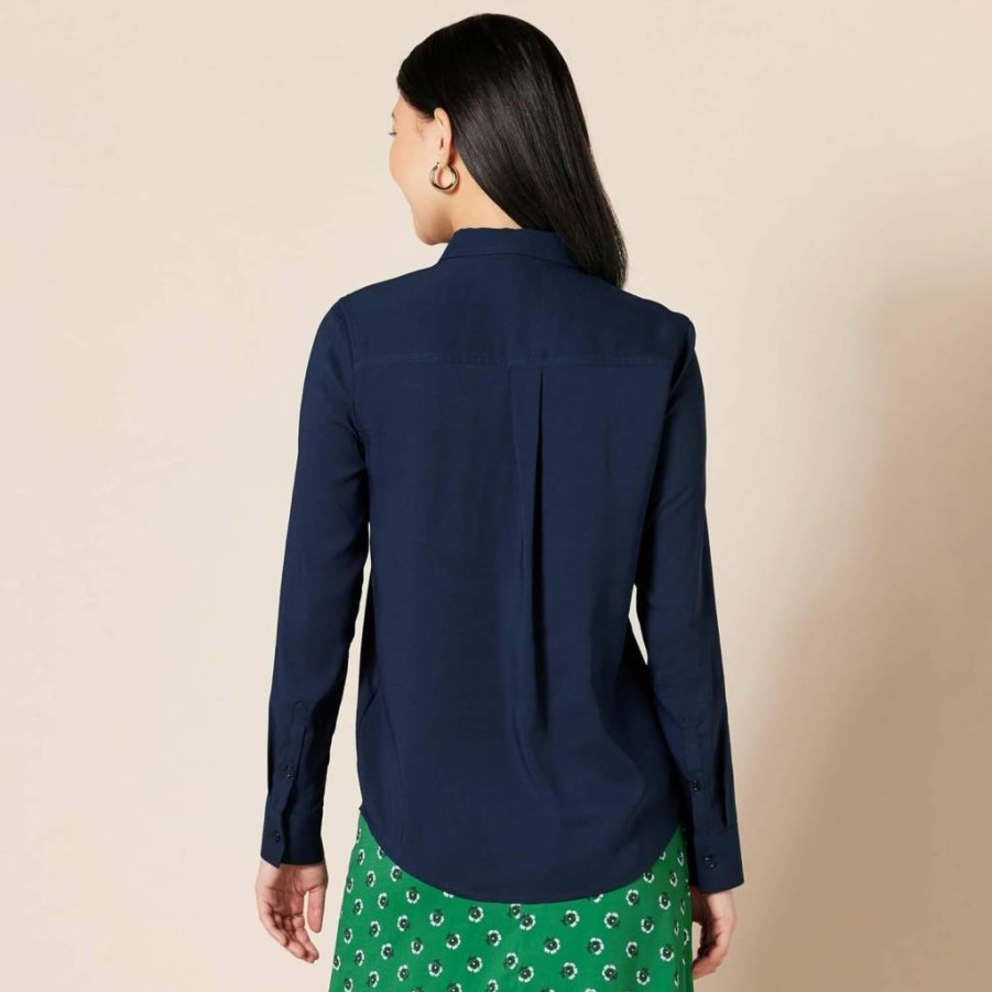 Amazon Essentials Women's Long Sleeve Georgette Shirt with Pockets, Relaxed Fit Blouse for Casual Wear