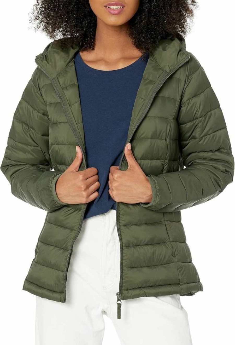 Amazon Essentials Women's Lightweight Water-Resistant Hooded Puffer Jacket with Full-Zip & Long Sleeves, Packable for Travel
