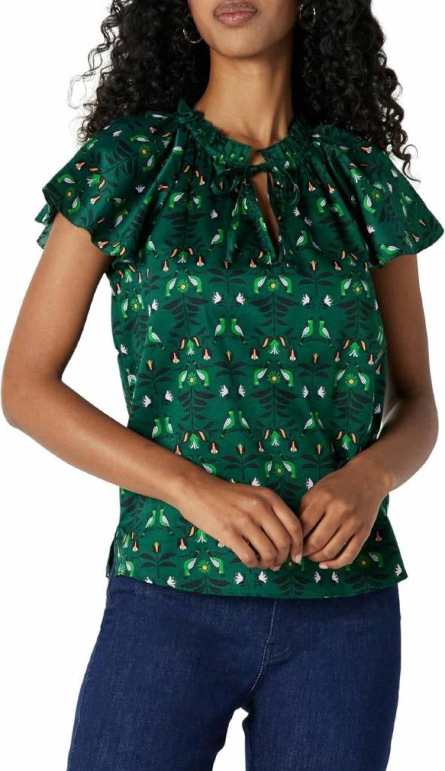 Amazon Essentials Women's Flutter Sleeve Blouse - Relaxed-Fit Cotton Sateen Top for Casual Wear