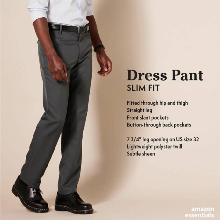 Amazon Essentials Men's Slim-Fit Dress Pants, Flat-Front, Classic Fit, Comfortable & Stylish Office Trousers