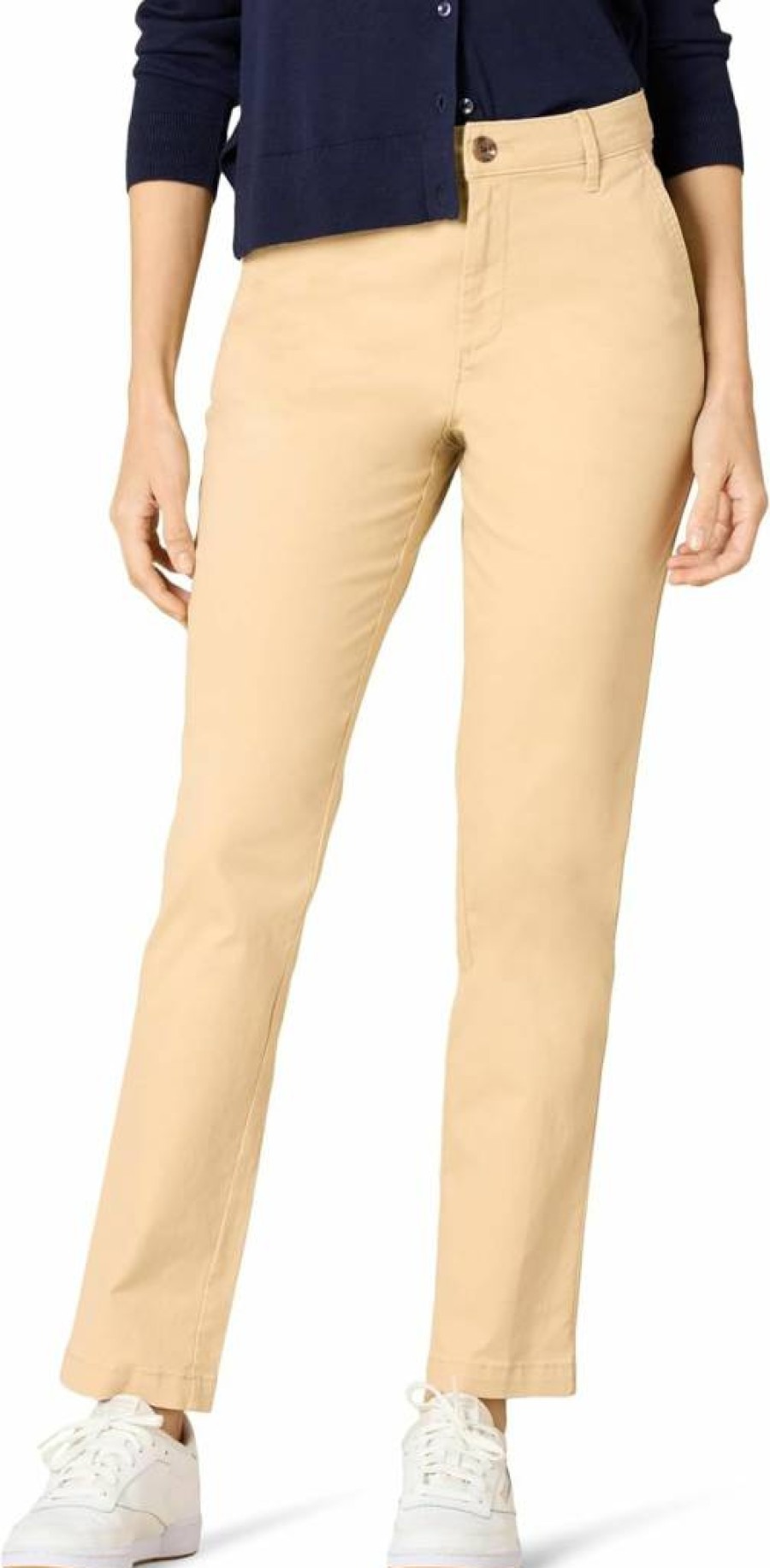 Amazon Essentials Women's Khaki Pants High-Rise Slim-Fit Straight-Leg Full-Length Trousers