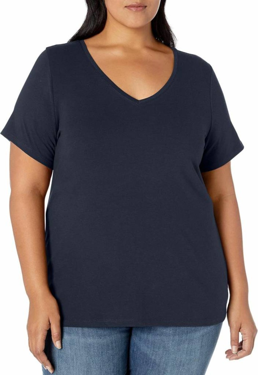 Amazon Essentials Women's Plus Size Soft Stretch Short-Sleeve V-Neck T-Shirt Multipack, Comfort Casual Tees