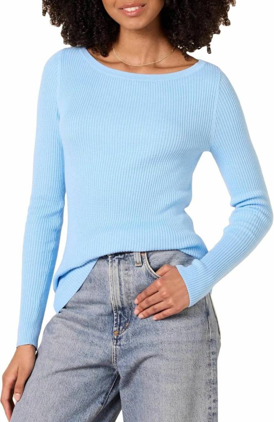 Amazon Essentials Women's Slim-Fit Ribbed Knit Sweater with Long Sleeves and Boat Neck