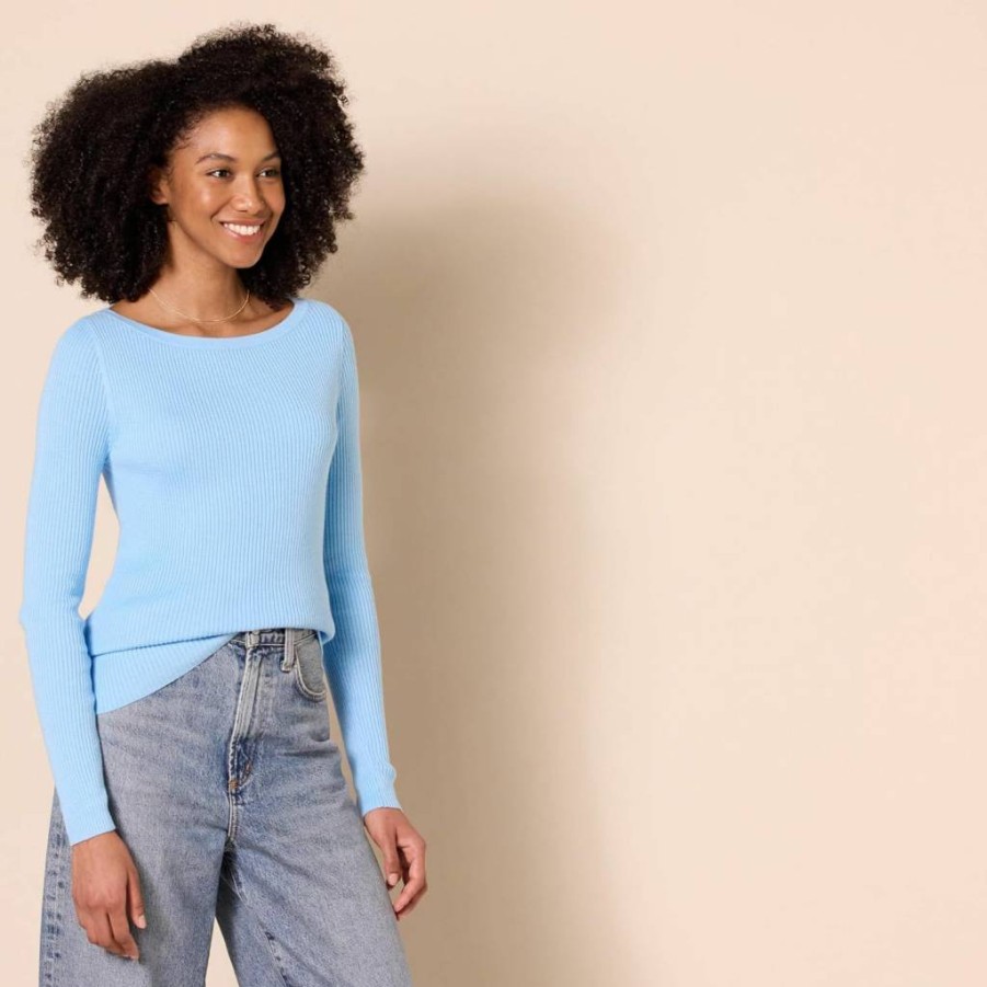 Amazon Essentials Women's Slim-Fit Ribbed Knit Sweater with Long Sleeves and Boat Neck