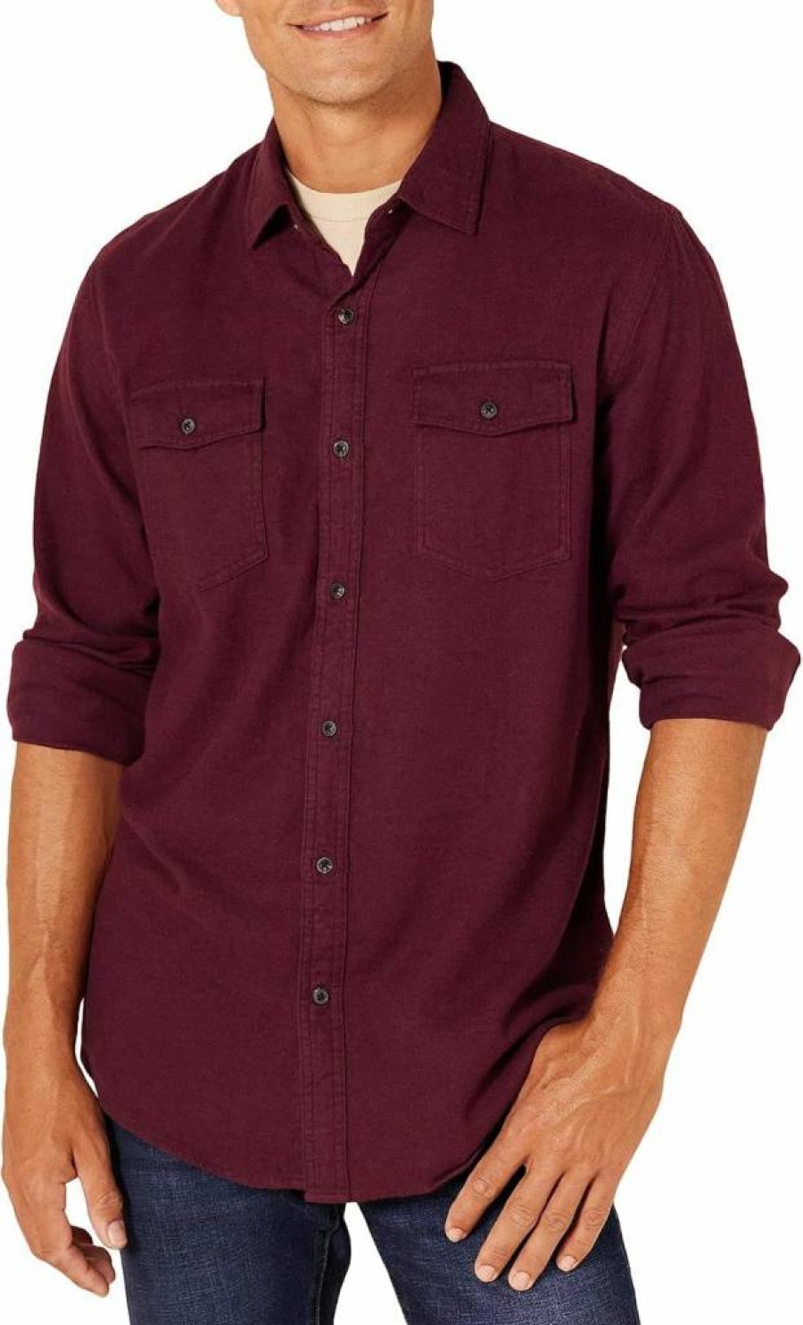 Amazon Essentials Men's Regular-Fit Long-Sleeve Flannel Shirt with Two Pockets, Casual Plaid Button-Up for Men