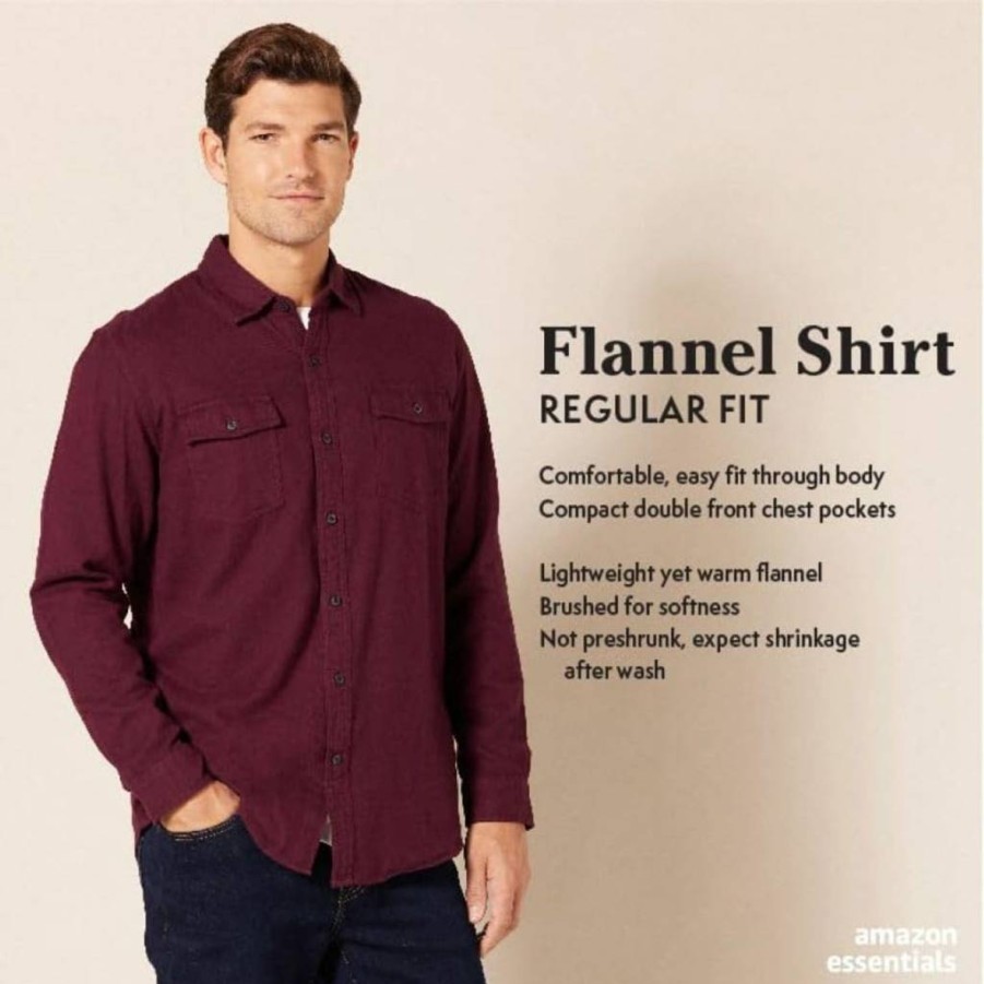 Amazon Essentials Men's Regular-Fit Long-Sleeve Flannel Shirt with Two Pockets, Casual Plaid Button-Up for Men