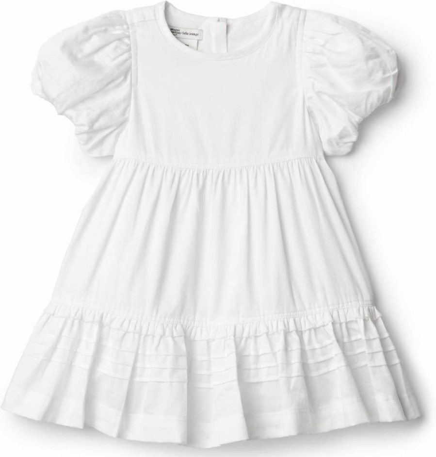 Amazon Essentials Girls' Puff Sleeve Dress - Soft Cotton Toddler & Baby Dress with Ruffle Details