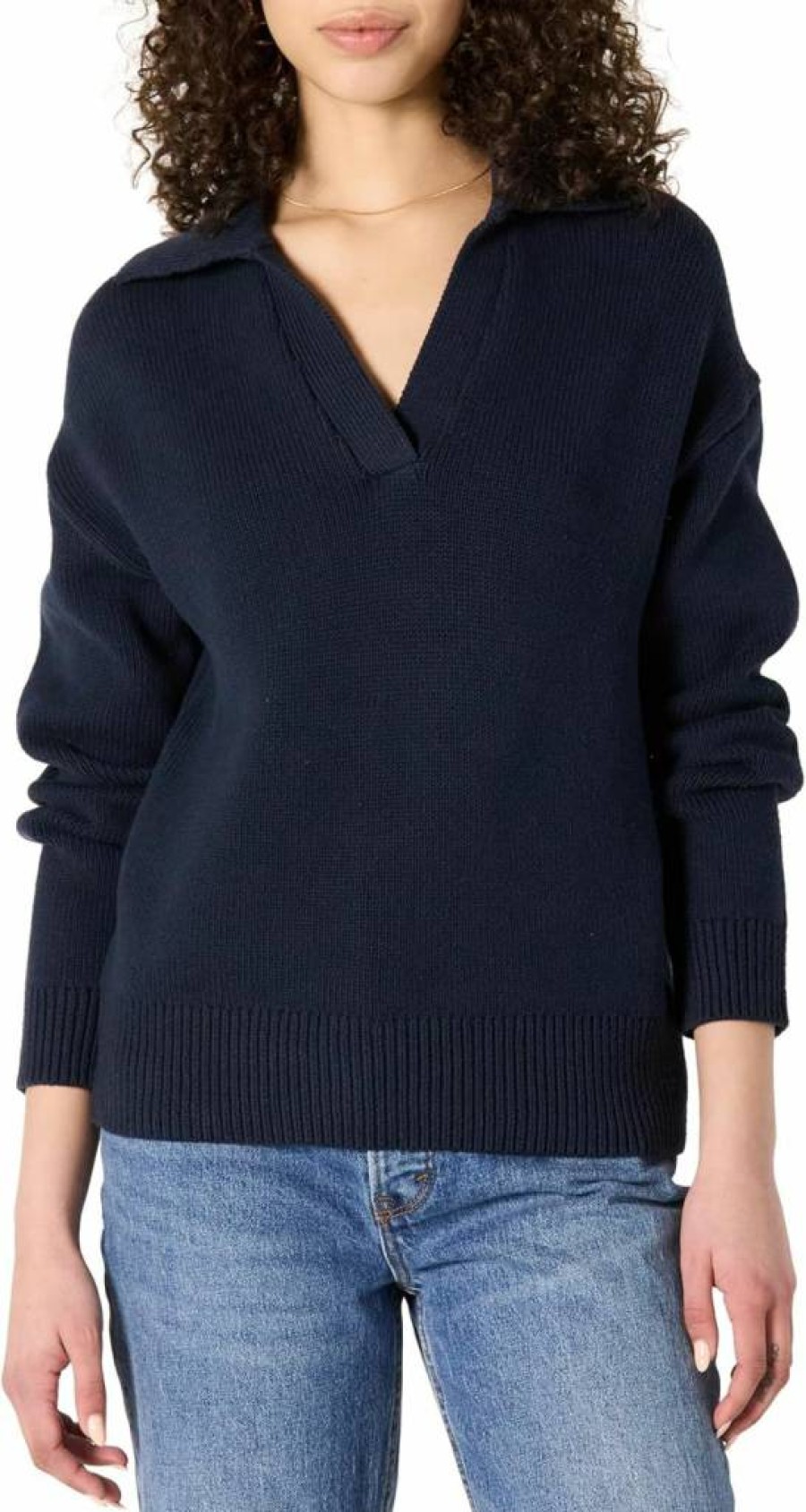 Amazon Essentials Women's Heavyweight Cotton Polo Sweater - Relaxed Fit Pullover for Comfort & Style