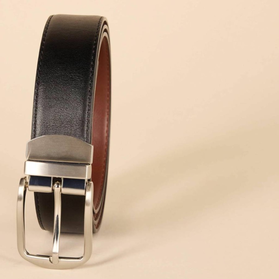 Amazon Essentials Men's Reversible Dress Belt - Adjustable Dual-Sided Leather Belt for Business & Casual Wear